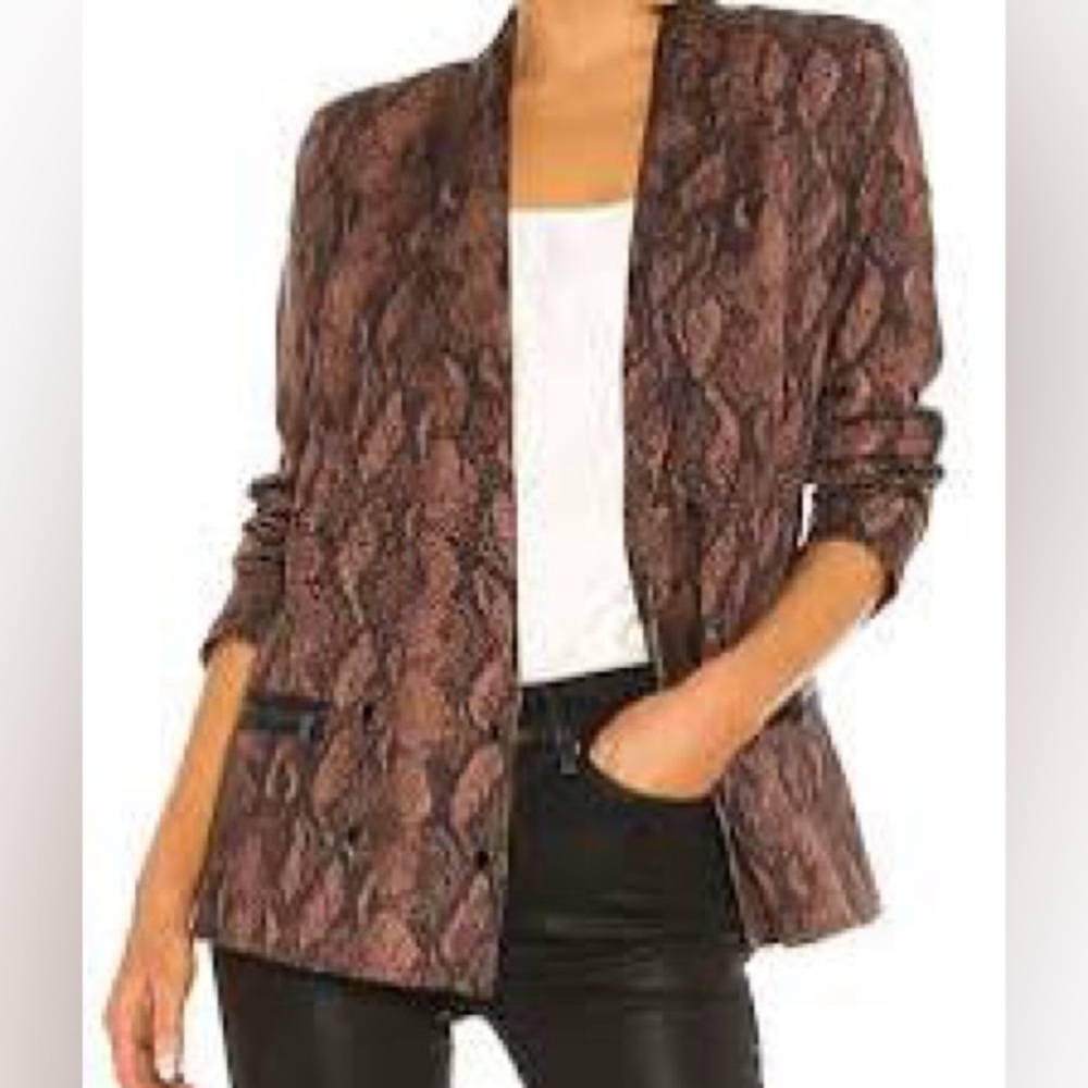 Paige Double Breasted Blazer | Brown Snake Print Relaxed Knit Loose | SZ L